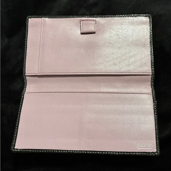 Vintage Coach Signature Canvas Checkbook Wallet Flap Brown/Blk Removable Insert - Picture 4 of 8